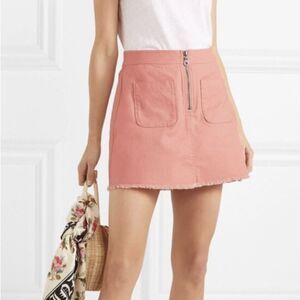 Madewell Zip Front Mini Skirt Womens 27 Pink Peach Good Raw Hem Cotton Twill